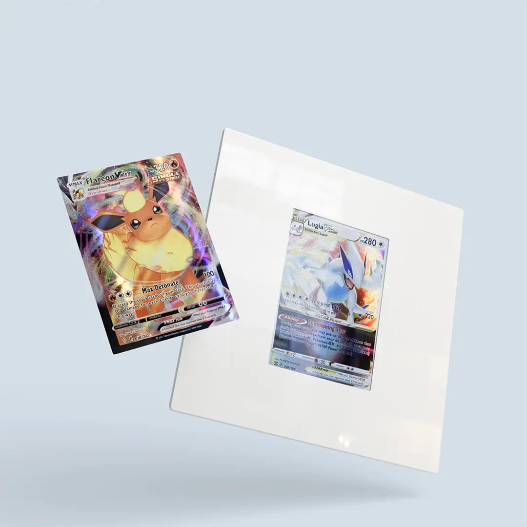 A clear sleeve holding a trading card